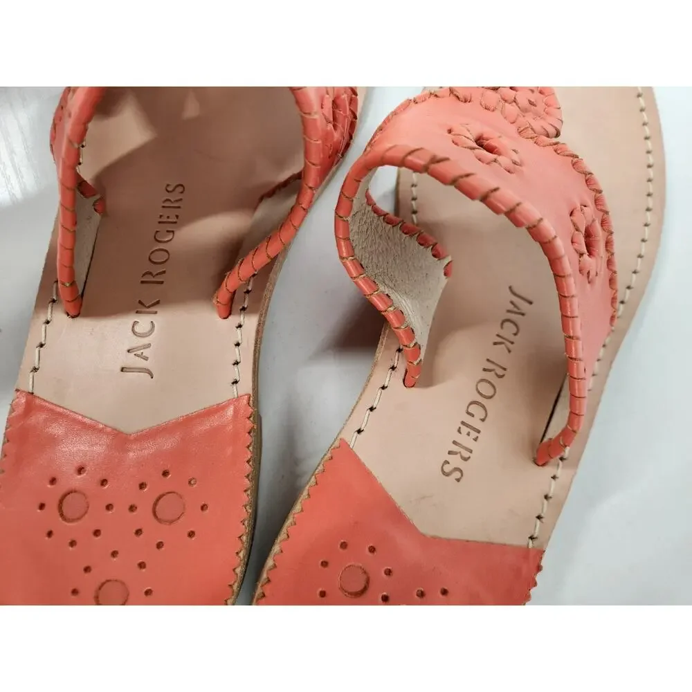 Jack Rogers Women's Navajo Sandals In Coral Orange, Size 10M. Genuine Leather